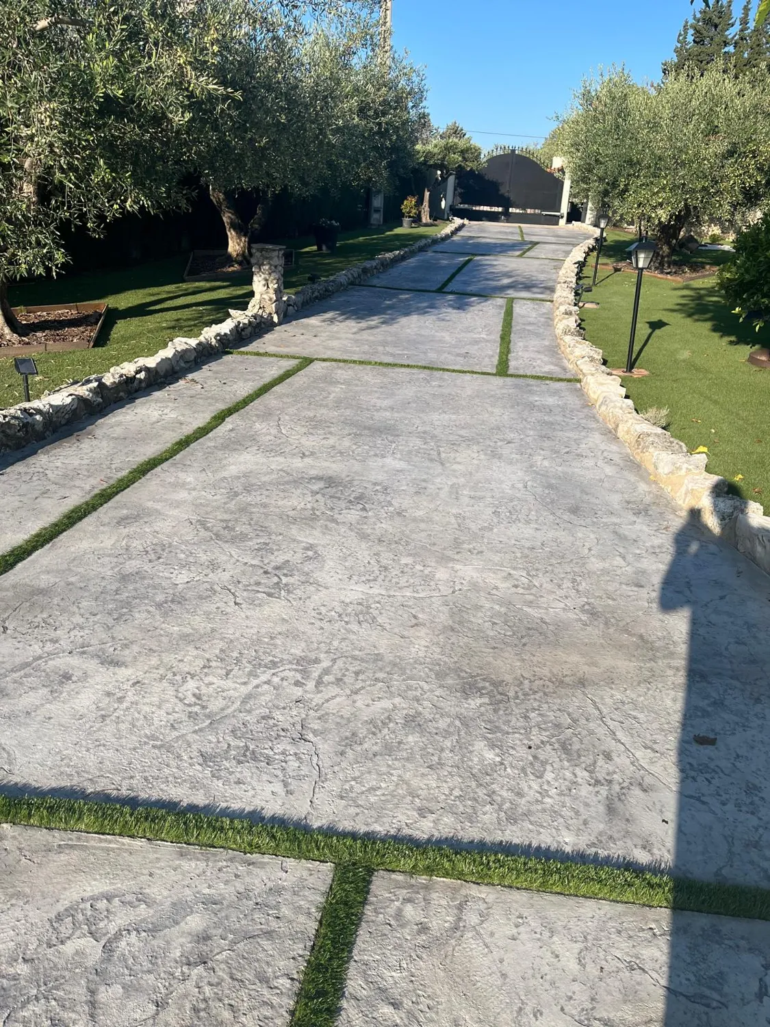 Camino de hormigón y césped