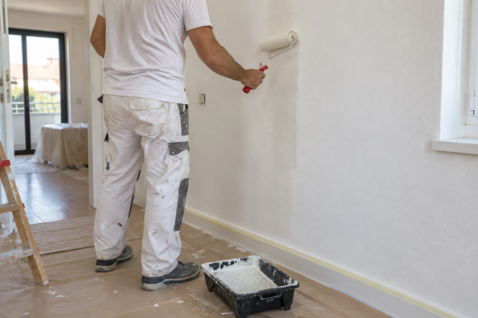 Profesional pintando una pared